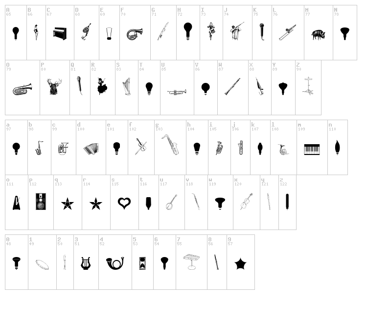 Cornucopia of Dingbats Eight font map